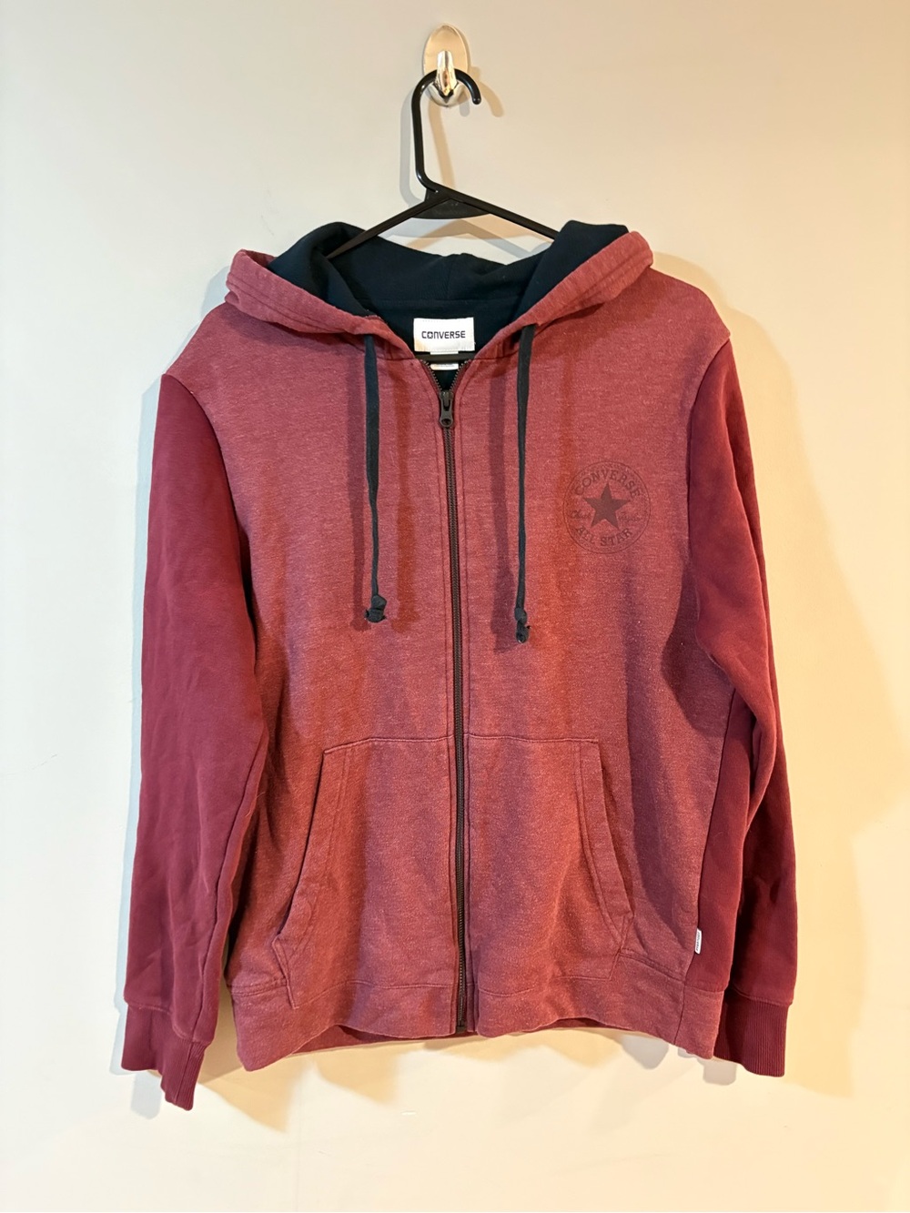 Converse Chuck Taylor All Star Hoodie Small Burgundy Full Zip Logo Sweatshirt